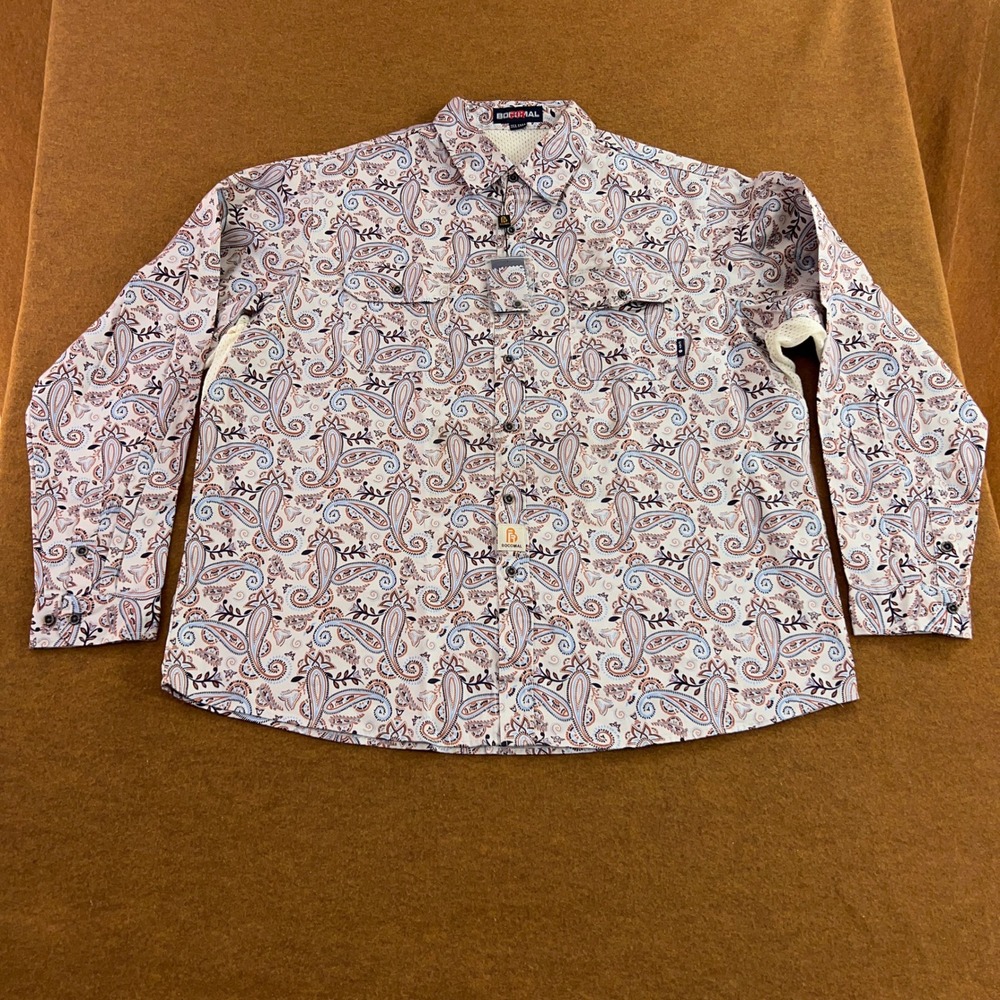 Bocomal Mens 3XL-Tall White Paisley Flame Resistant FR CAT 2 Work Shirt NWT